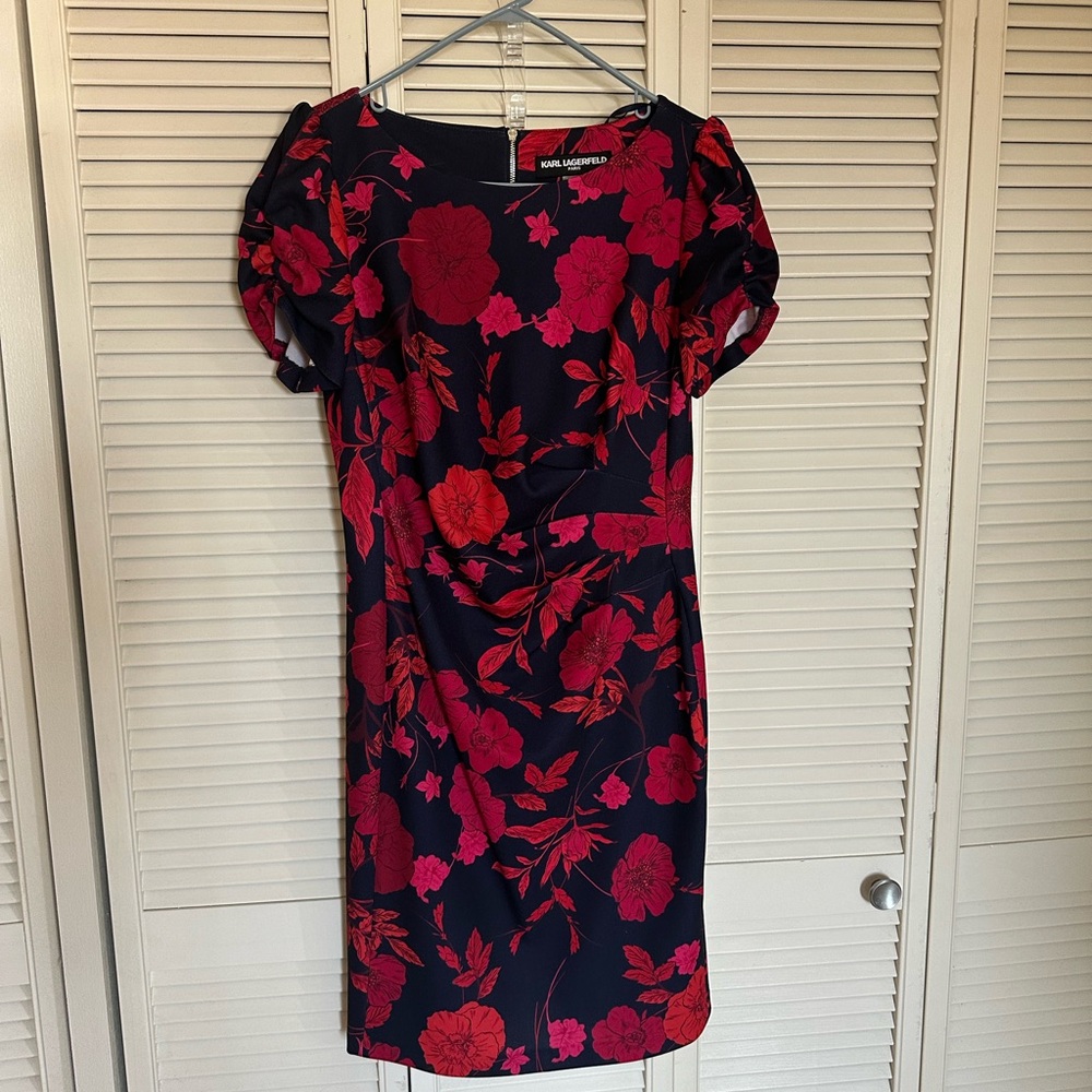 Karl Lagerfeld Red and Navy Blue Floral Dress